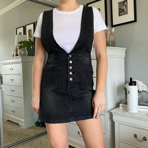 Black Denim Overall Dress